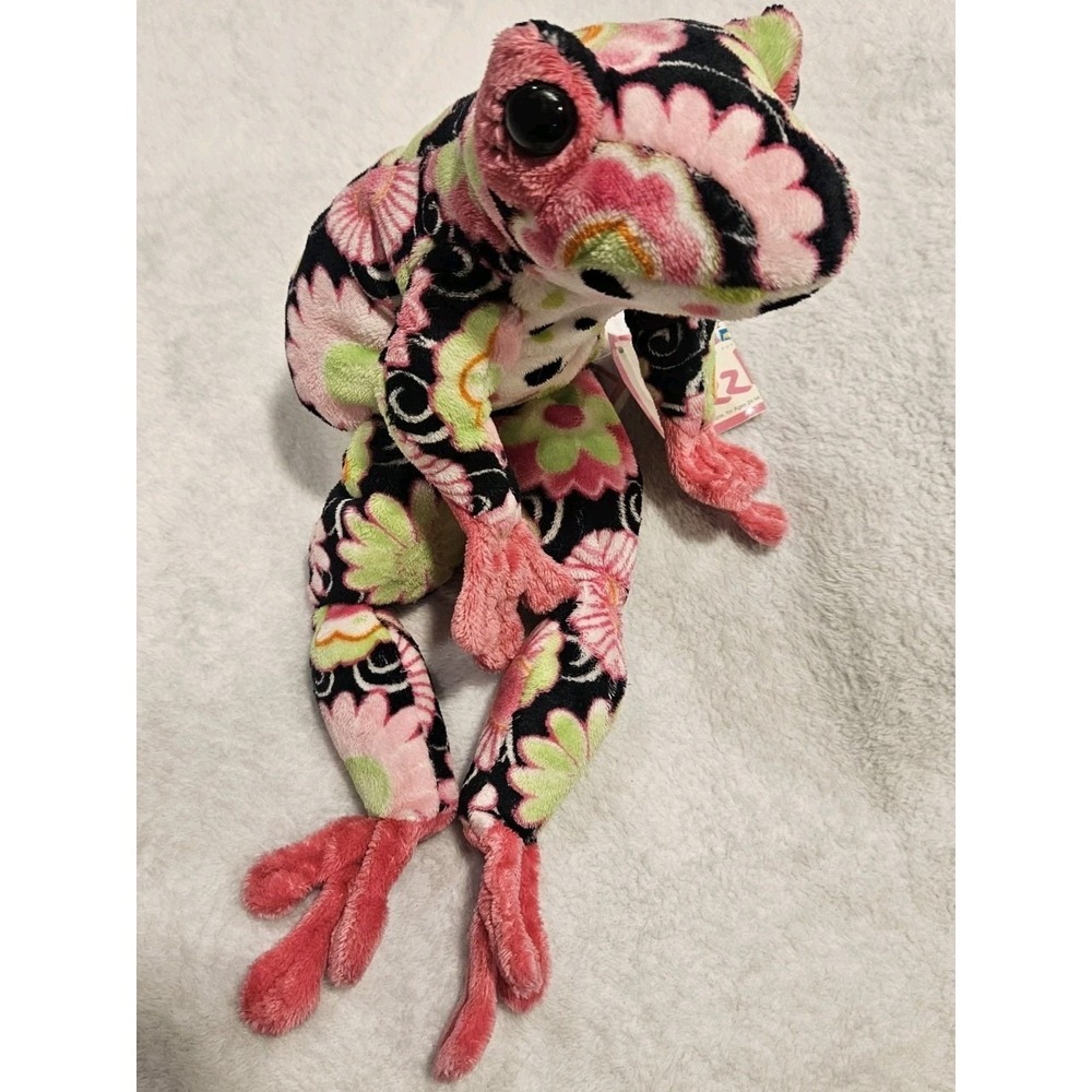 Douglas NWT Fuzzles Tree Frog Hippie Floral Polka Dot Plush 4233 Pink Green 15"